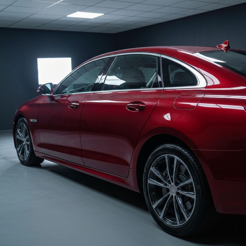 Czerwony sedan z folią PPF